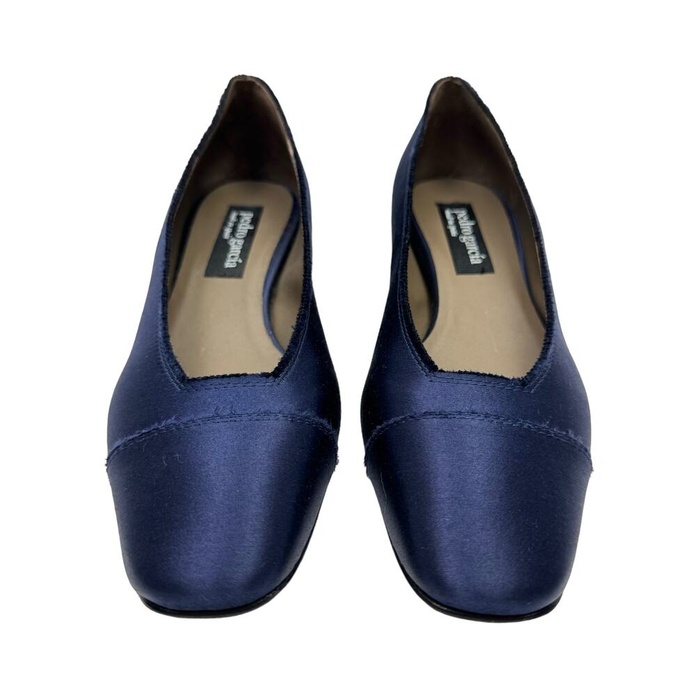 Pedro Garcia Eladia NEW Navy Silk Satin Low Block Heel Slip On Pump $550 - Picture 5 of 14
